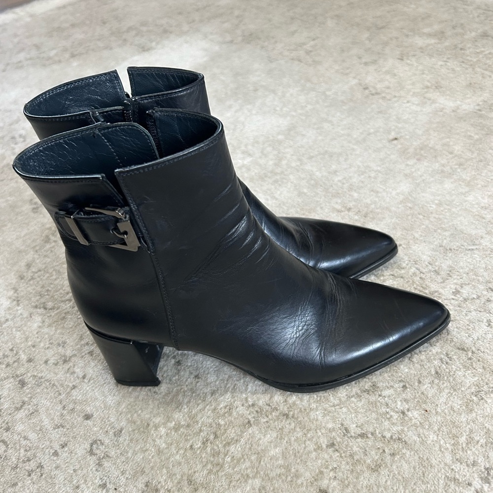 Stuart Weitzman Black Ankle Boots with Buckle Detail